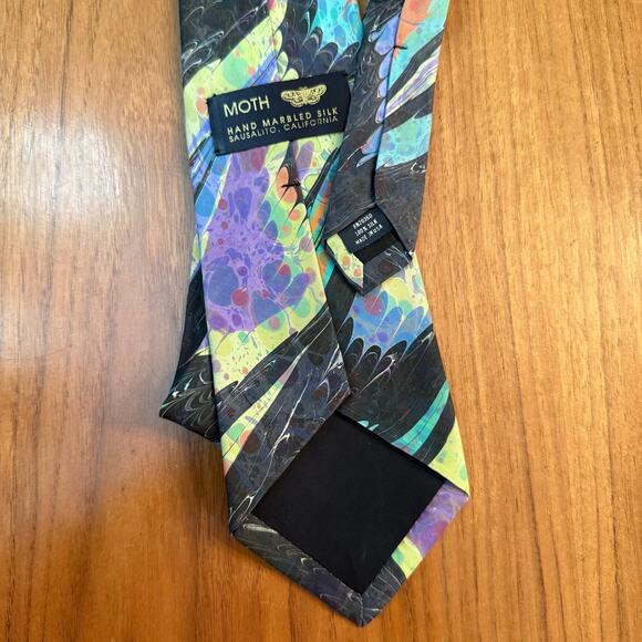 Moth Hand Marbled Silk Necktie Abstract Swirl Watercolor Sausalito, California - Picture 2 of 7